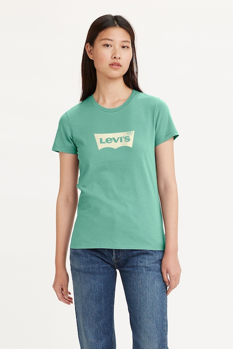 Levi's, Tricou de bumbac cu imprimeu logo, Verde marin