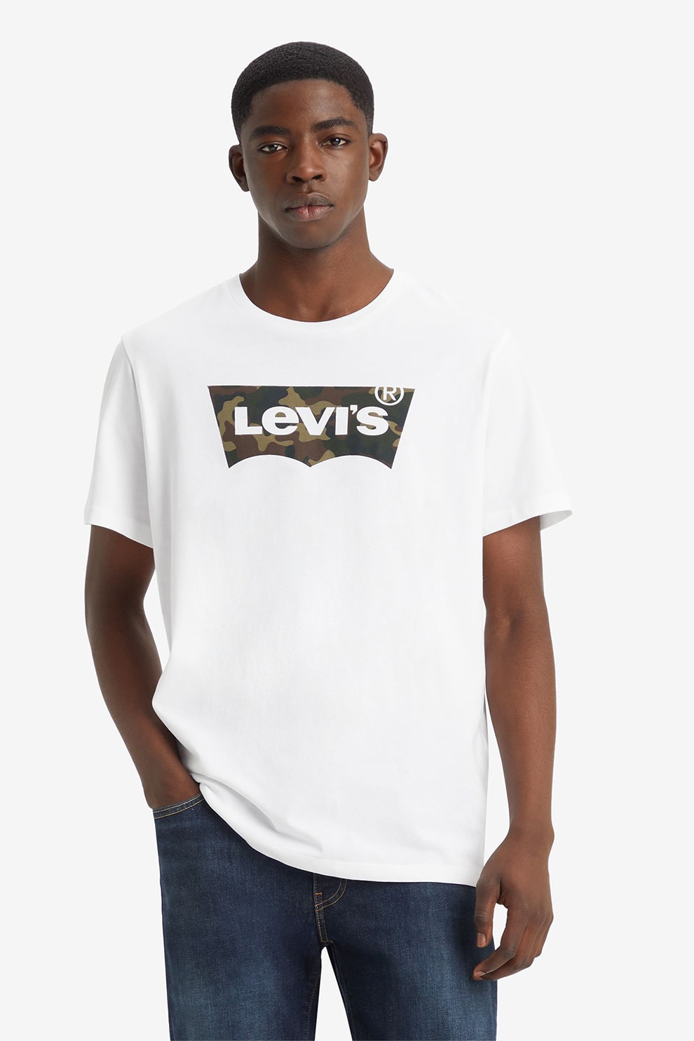 Levi's, Tricou de bumbac cu imprimeu logo, Verde militar, Alb optic, S