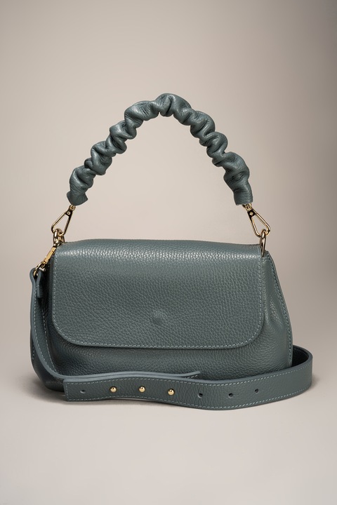 Massimo Castelli, Geanta din piele cu maner cu pliuri, Albastru prafuit