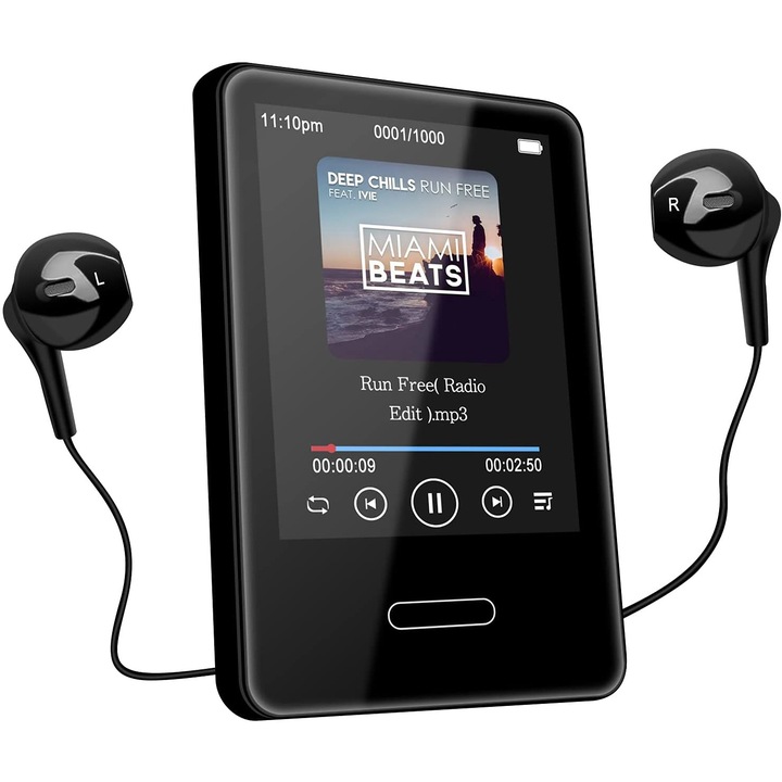 MP3 lejátszó, Longziming, Bluetooth lejátszó, 16 GB, érintőképernyővel, hordozható, fekete