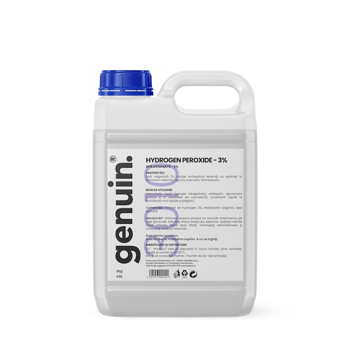 Apa Oxigenata 3% Genuin 5L - Formula Oxidanta Concentrata pentru Curatare Intensiva, Elimina Petele si Murdaria Incapatanata de pe Suprafete si Textile, Ideala pentru Gospodarie si Intretinere Curenta