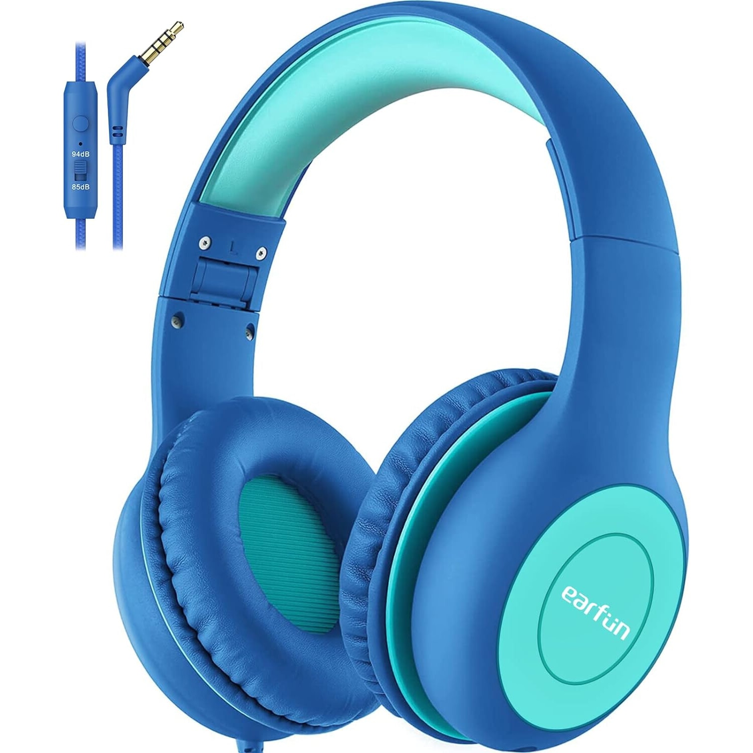 Casti pentru copii, EARFUN, pliabile, usor de transportat, cu microfon, albastre