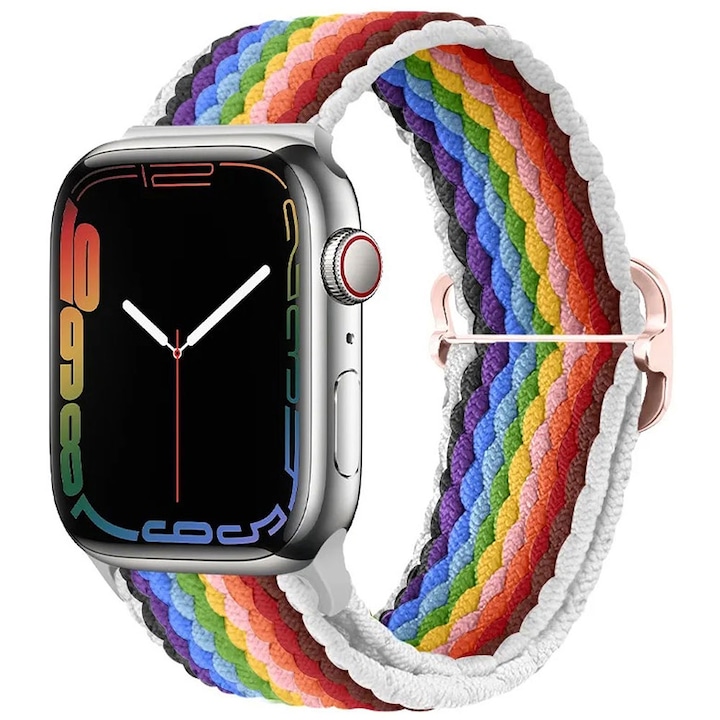 Curea smartwatch, Matcheasy, Nylon, Compatibila cu Apple Watch 40/38/41/42mm, Rainbow