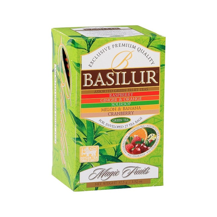 Ceai, Mix de Ceai, Basilur, Magic Fruit Assorted Green, 25 plicuri, 37.5 g