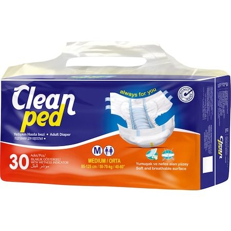 Scutece adulti, Clean Ped, 85-125 cm, Marime M, absortie rapida, 30 buc