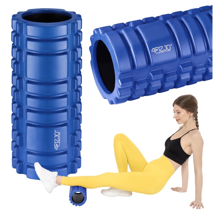 Масажен ролер с масажиращи ленти за мускулна релаксация, цилиндър за следтренировъчни упражнения, 4FIZJO, EVA, 33 см, син