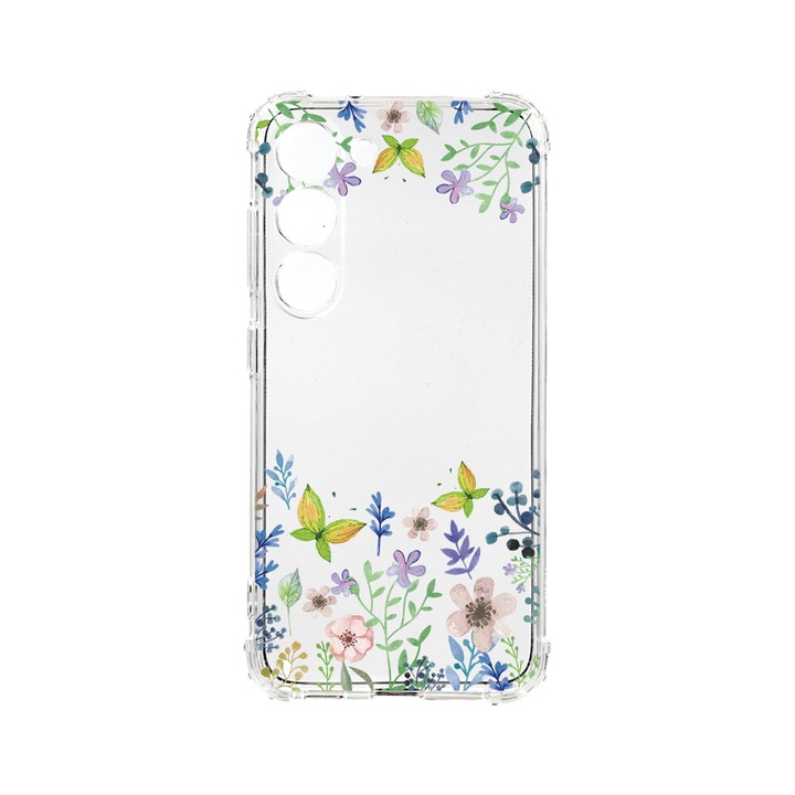 Husa BestCase® Anti Shock 1.5MM, Compatibila Cu Samsung Galaxy S23 FE, Butterfly Flowers, Rezistenta La Socuri, Protectie Camera, Margini ridicate pentru protectia ecranului, AS 95
