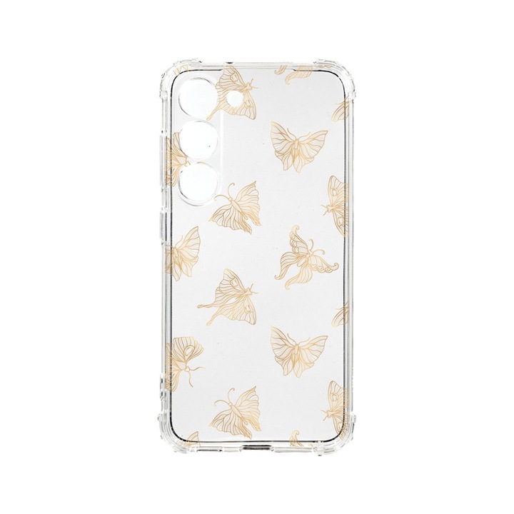 Husa BestCase® Anti Shock 1.5MM, Compatibila Cu Samsung Galaxy S23 FE, Gold Butterfly, Rezistenta La Socuri, Protectie Camera, Margini ridicate pentru protectia ecranului, AS 919