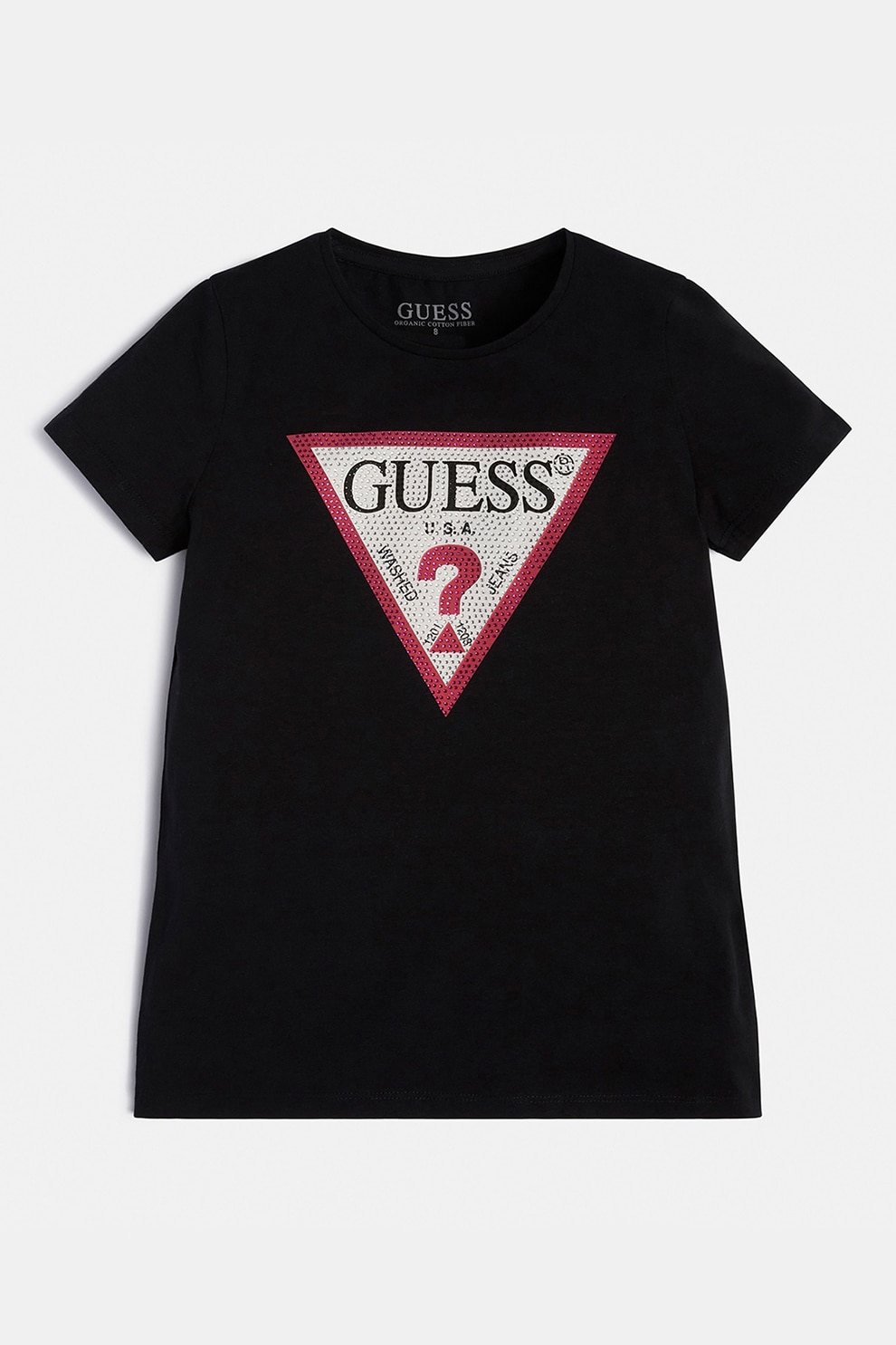 GUESS KIDS, Tricou cu imprimeu logo si strasuri, Negru, 140-146 CM