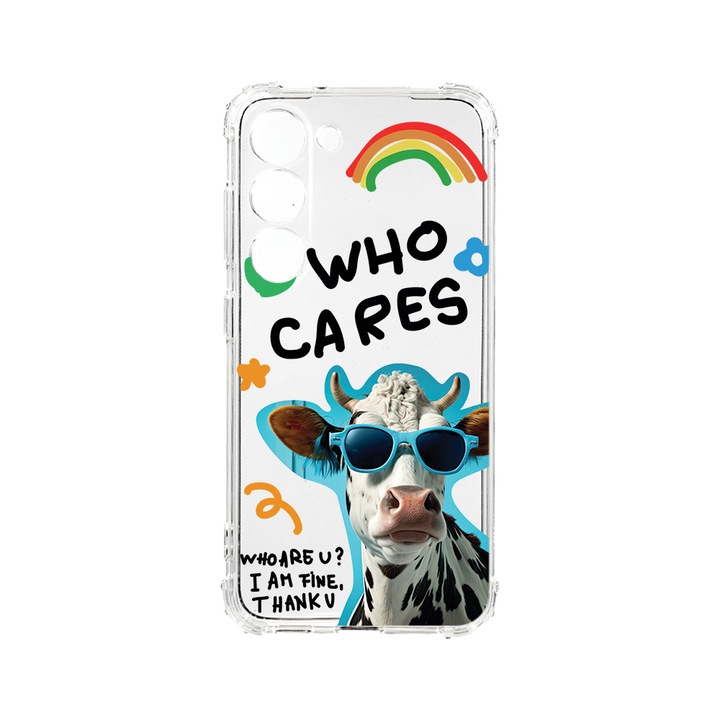 Husa BestCase® Anti Shock 1.5MM, Compatibila Cu Samsung Galaxy S23 FE, Cool Cow - Who Cares?, Rezistenta La Socuri, Protectie Camera, Margini ridicate pentru protectia ecranului, AS 975