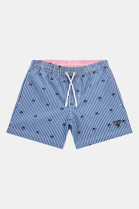 GUESS KIDS, Pantaloni scurti de baie cu imprimeu si snururi, Alb, Albastru, 152-158 CM