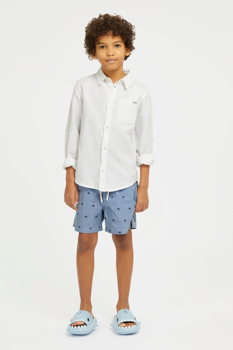 GUESS KIDS, Pantaloni scurti de baie cu imprimeu si snururi, Alb, Albastru, 152-158 CM
