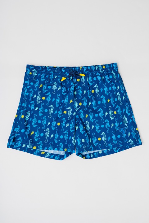 GUESS KIDS, Pantaloni scurti de baie cu imprimeu si snur, Galben/Albastru inchis/Turcoaz, 166-175 CM