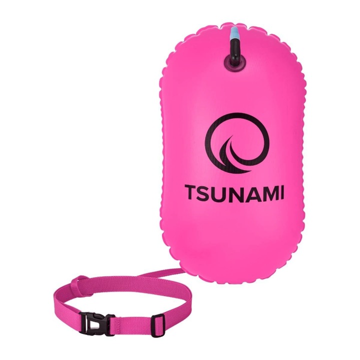 Baliza gonflabila pentru inot Tsunami Basic, vizibilitate excelenta, siguranta, PVC, 41x20 cm, Roz