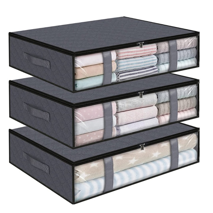 Ruharendező készlet, 40L, 60x45x15cm, szürke, 3db