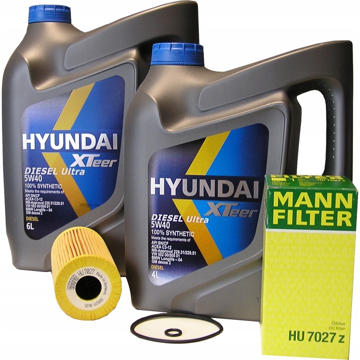 Ulei motor Hyundai XTeer 5W40 Diesel Ultra + set filtr ulei MANN HU7027, 10L
