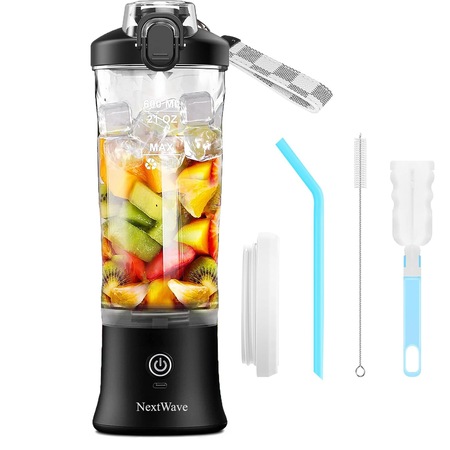 Mini Blender Electric Portabil NextWave™, Multifunctional, Auto-curatare, Autonomie Mare, Recipient detasabil cu capac, Baterie reincarcabila 4000mAh, 240W, 600 ml, negru