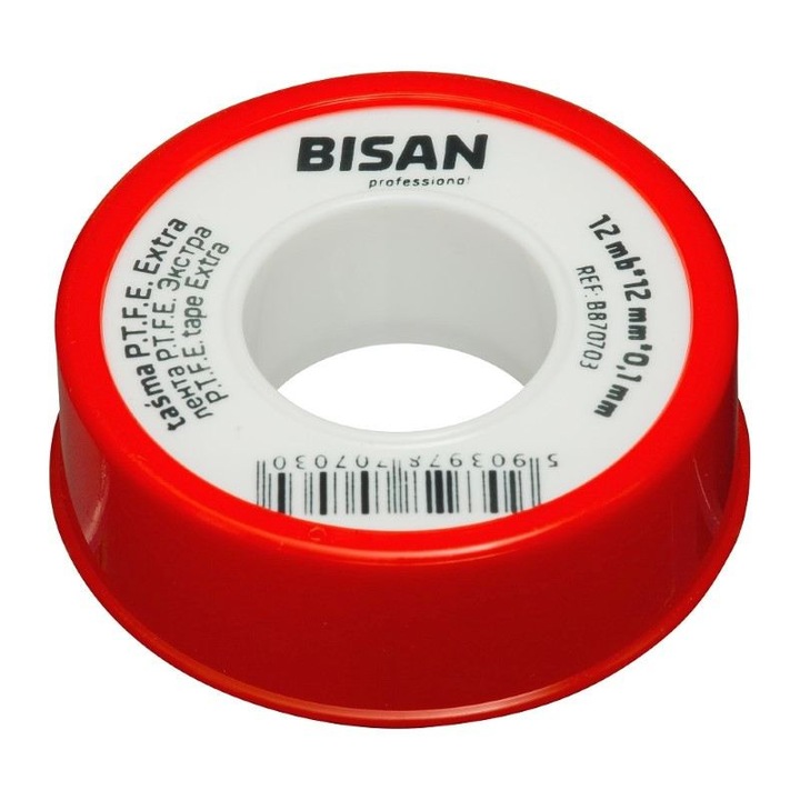Menetes csatlakozás tömítőszalag, Bisan, Teflon, 12 mm x 12 m, Fehér