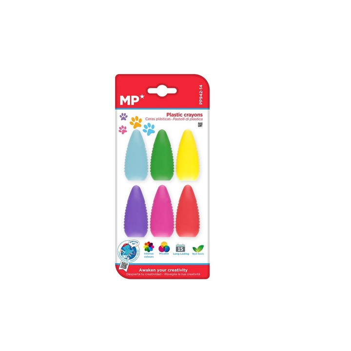 Set 6 creioane cerate multicolor pentru copii, in forme de urme