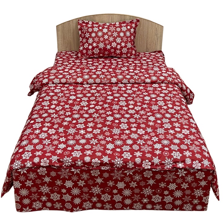 Комплект спално бельо от 3 части, единично легло, червено, за матрак 90см, Snowflake magic Liz Line от памук ранфорс LSR250