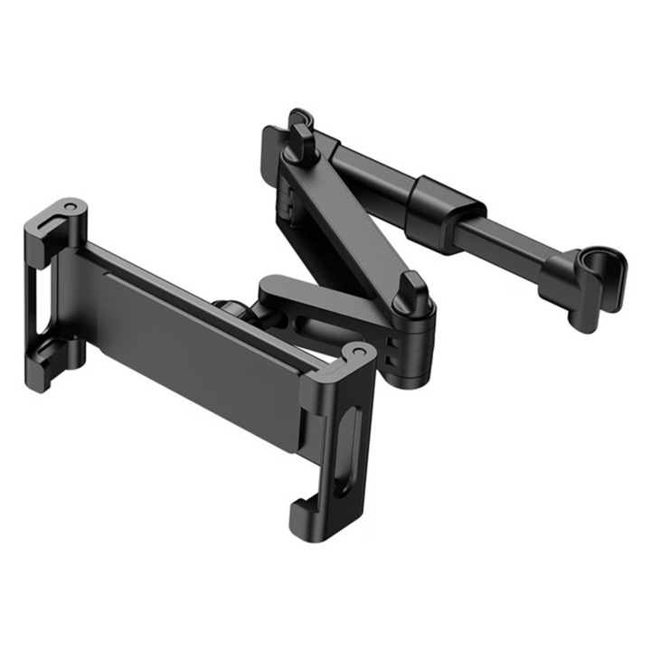 Suport de tetiera WaltStore® pentru tableta si telefon, Ajustabil, Rotire 360 grade, Negru