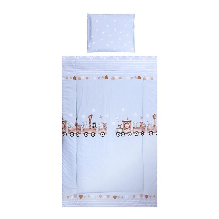 Set lenjerie pat 3 piese, Cosy, bumbac ranforce, lavabil 30°C, Train Blue
