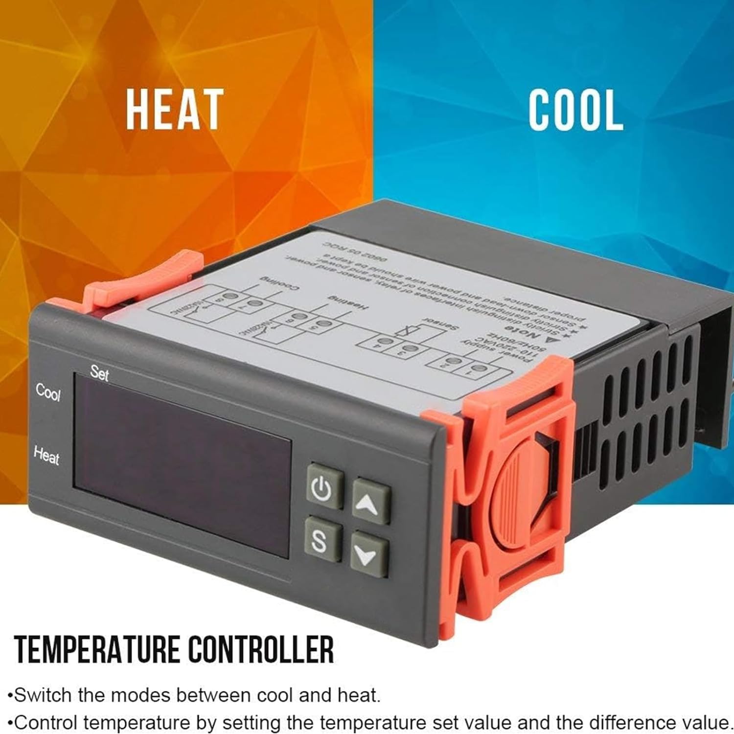 Термостат, Arceli, 8,5 х 7,5 см, цифров дисплей, 12V, 2 степени, Целзий