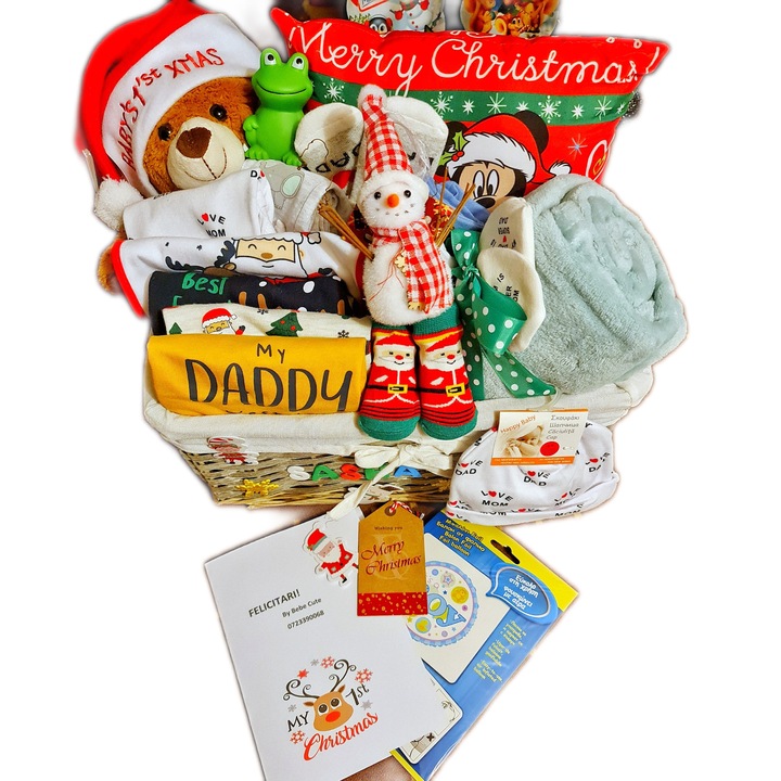 Cos Cadou bebelusi Primul meu Craciun cu jucarie plus, articole de imbracaminte si alte accesorii