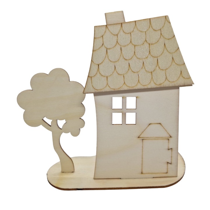 Fa figura 2 - festett ház 15cm X 10cm