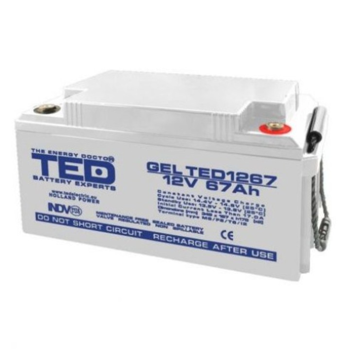 Acumulator AGM VRLA 12V 67A GEL Deep Cycle 350mm x 166mm x h 176mm M6 TED Battery Expert Holland TED003461 (1)