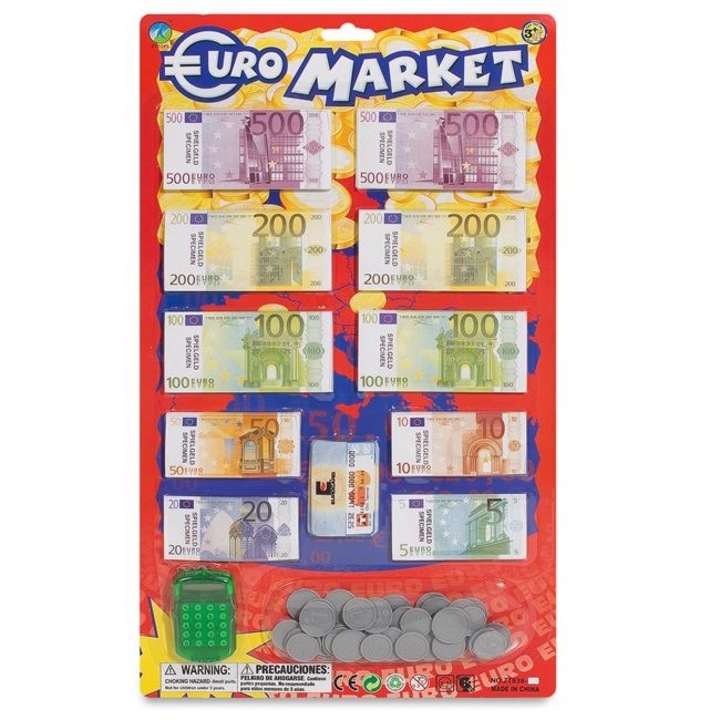 Játékkészlet bankjegyekkel, euroérmékkel és Shopiens® számológéppel, 72 darab