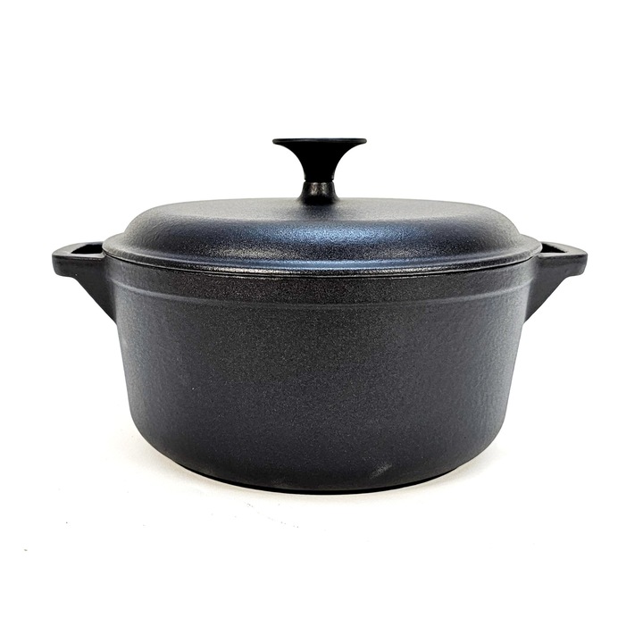 Oala din fonta, turnata, emailata, cu capac, capacitate 3.9 litri, 24 cm, 4.9 kg, gatit profesional, Guison, GRC91522