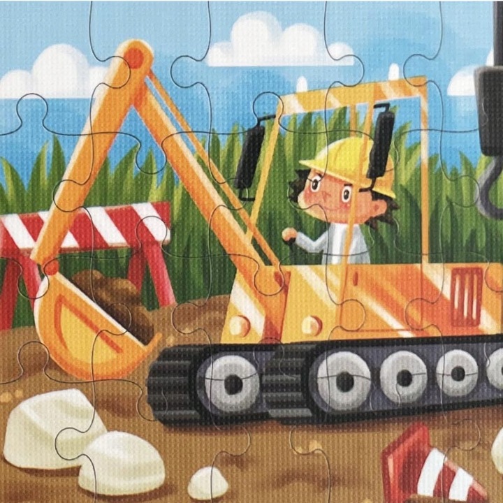 Puzzle educational Habarri, Vehicule Urbane, set 6 planse cu masini, piese rezistente la uzura, culori rezistente, antrenament cognitiv, seria prescolar, varsta 4+