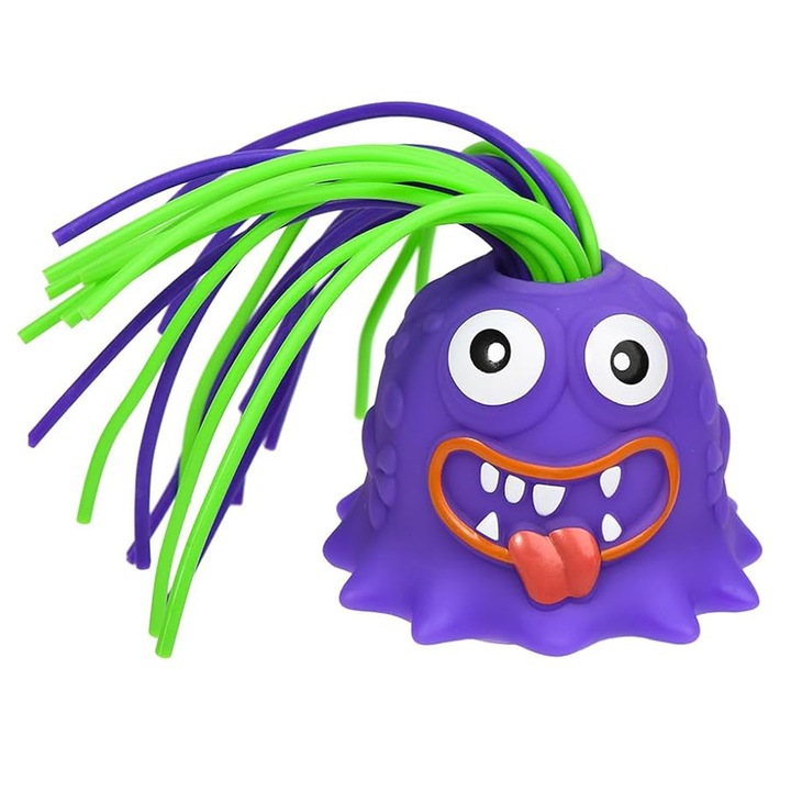 Jucarie interactiva Monstru care tipa cu diferite sunete, pentru ameliorarea stresului si anti-anxietate, tipetele difera in functie de tragerea de par, Mov
