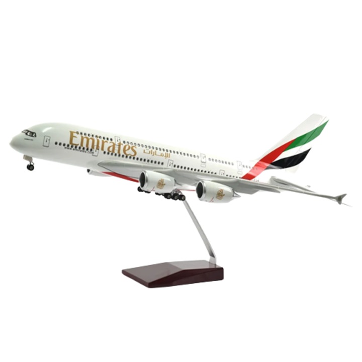 Модел на самолет Airbus A380 на Emirates, твърда пластмаса, 46 см, Мащаб 1:160