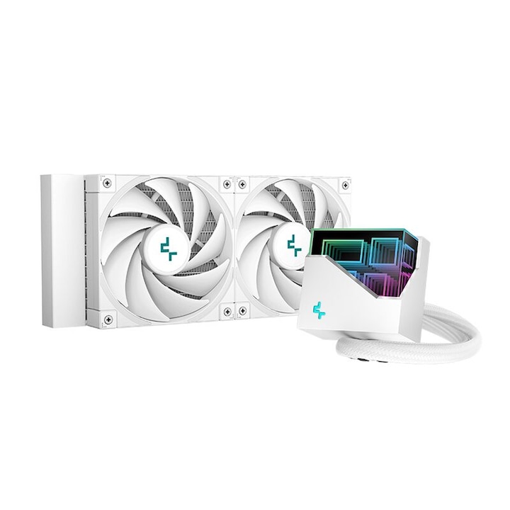 Процесорен охладител с течно Deepcool LT520 бяло aRGB осветление