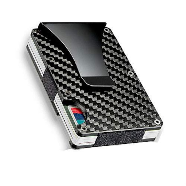 Szénszálas kártyatartó kártyatartó RFID védelemmel ellátott pénztárca kártyatartóval és pénzkapoccsal Unisex fekete