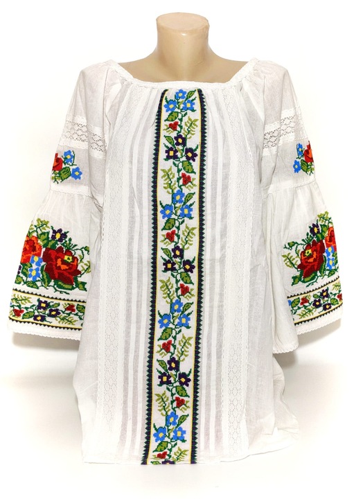 Bluza traditionala brodata tip ie, bumbac, alb, model 19