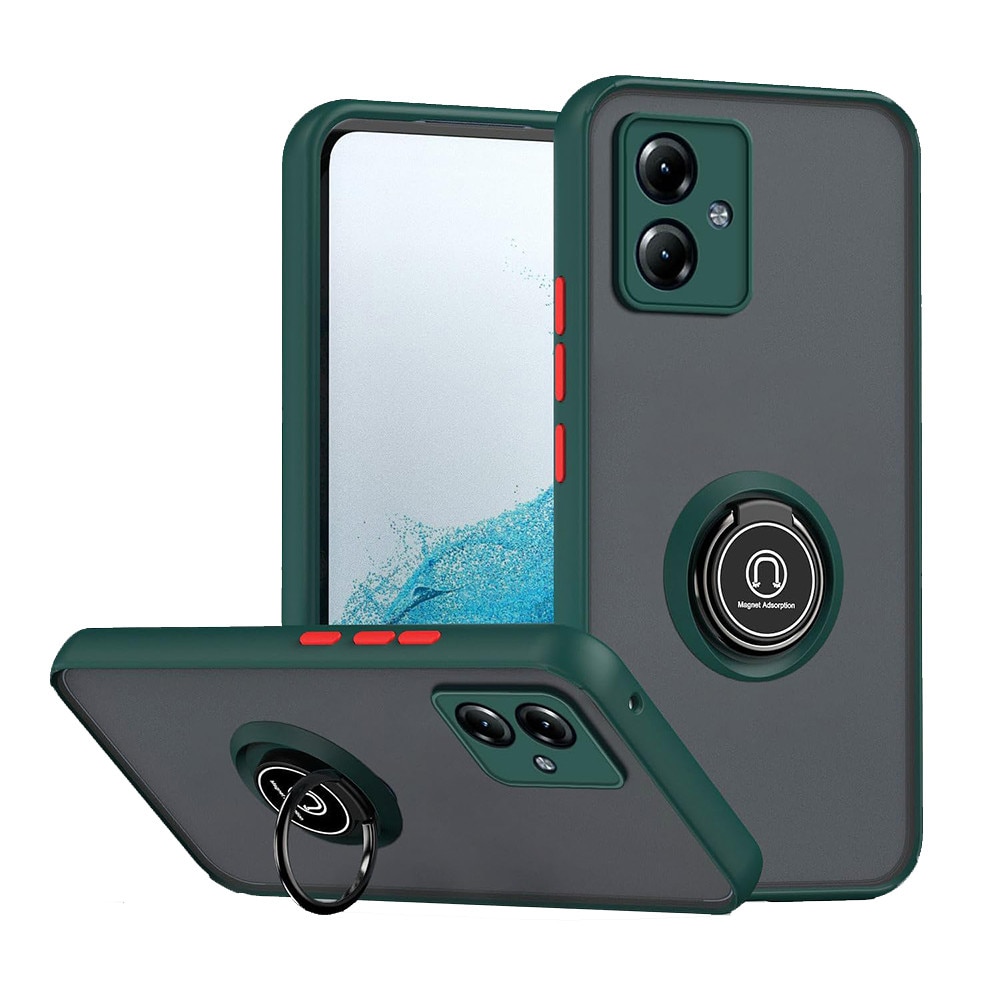 Husa Matte Ring Grip, Compatibil cu Motorola Moto G54 5G, Antisoc Armor, Inel rotativ 360 grade, Magnet suport auto incorporat, Verde Inchis