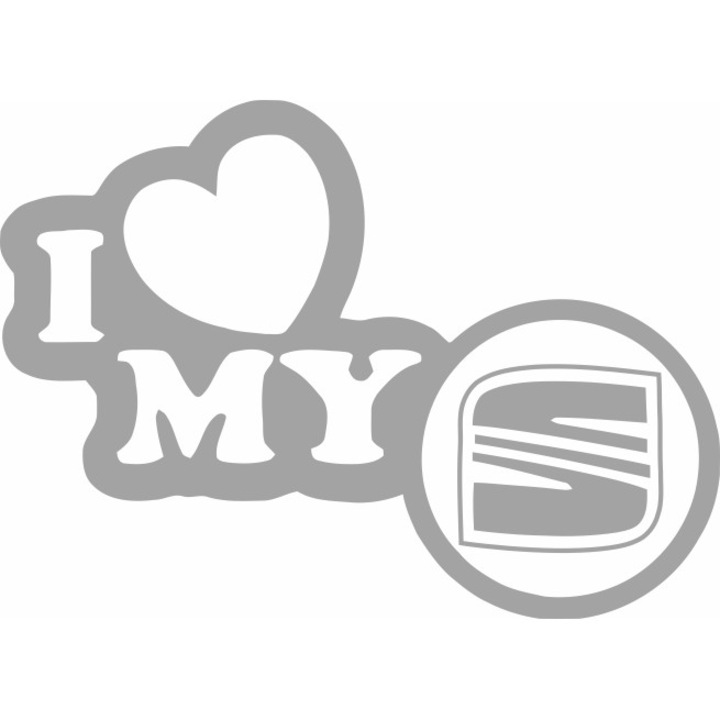 Стикер за кола, ИЗОБРАЖЕНИЕ, I love my SEAT, сребрист, 23 х 17 см