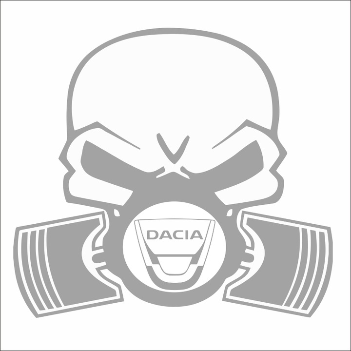Стикер за кола, ИЗОБРАЖЕНИЕ, Череп на бутало DACIA, сребрист, 22 х 20 см