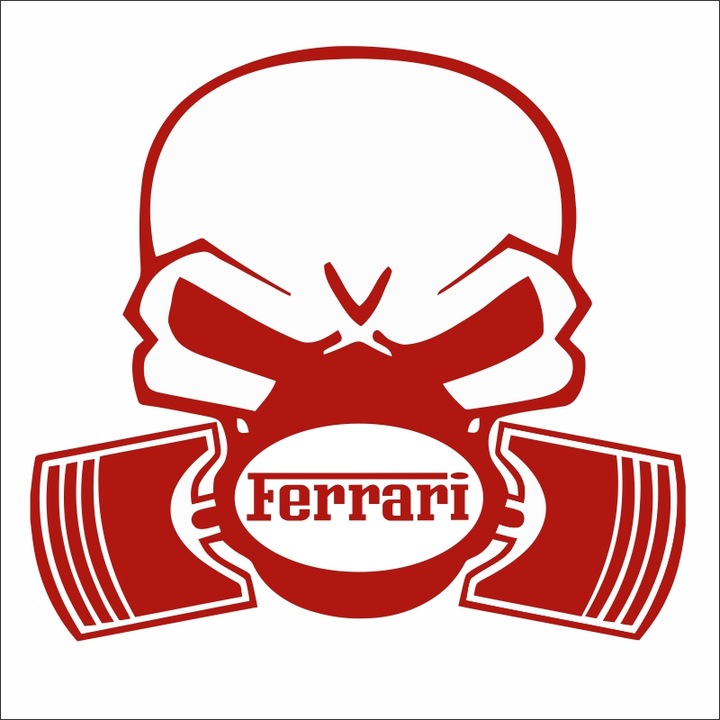 Стикер за кола, IMAGE, Piston skull FERRARI, червен, 22 x 20 см