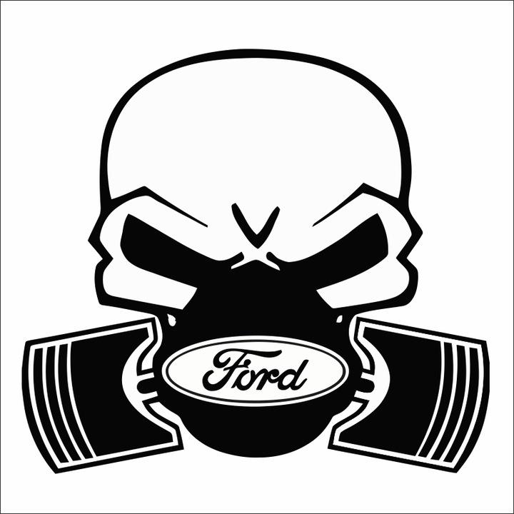 Стикер за кола, ИЗОБРАЖЕНИЕ, Бутален череп FORD, черен, 22 х 20 см