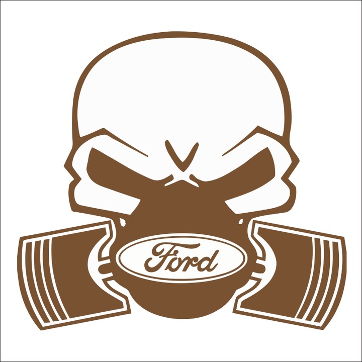 Стикер за кола, ИЗОБРАЖЕНИЕ, Череп на бутало FORD, мед, 22 х 20 см