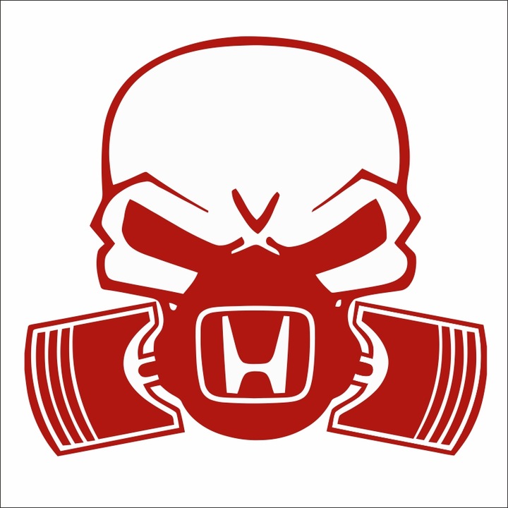 Стикер за кола, ИЗОБРАЖЕНИЕ, Череп на бутало HONDA, червен, 22 х 20 см