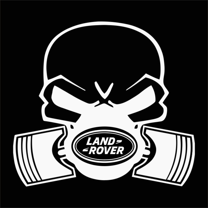 Стикер за кола, ИЗОБРАЖЕНИЕ, Череп на бутало LAND ROVER, бял, 22 х 20 см