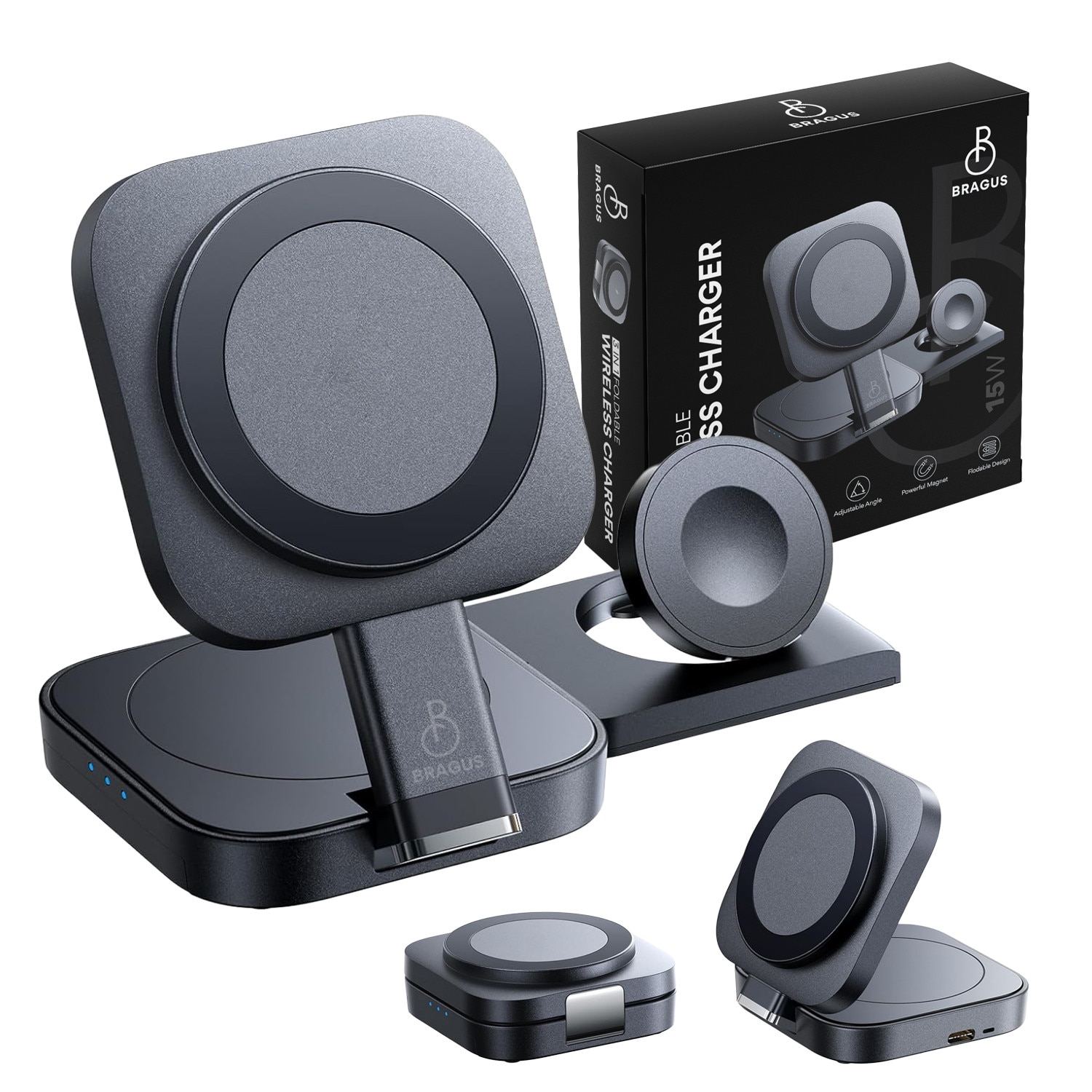 Incarcator Wireless 3 in 1, BRAGUS, Incarcare Simultana 3 Dispozitive ...