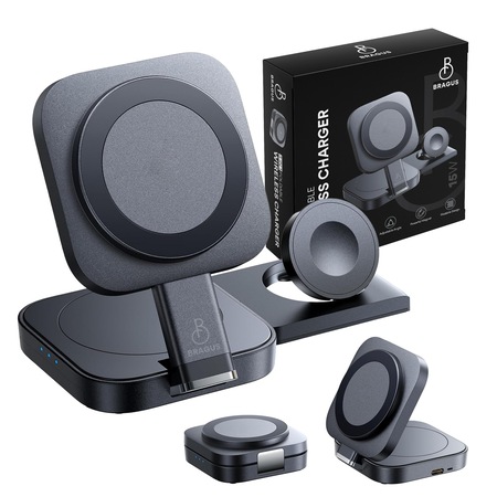 Incarcator Wireless 3 in 1 BRAGUS - MagSafe, Incarcare Simultana