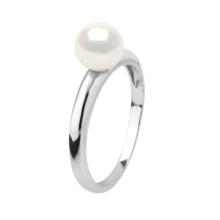 Inel Prestige, aur alb cu perla alba de cultura, calitate AAA+, 6-7 mm