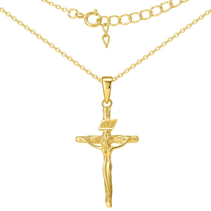 925 Sterling ezüst aranyozott kereszt nyaklánc, Mennica Bydgoska